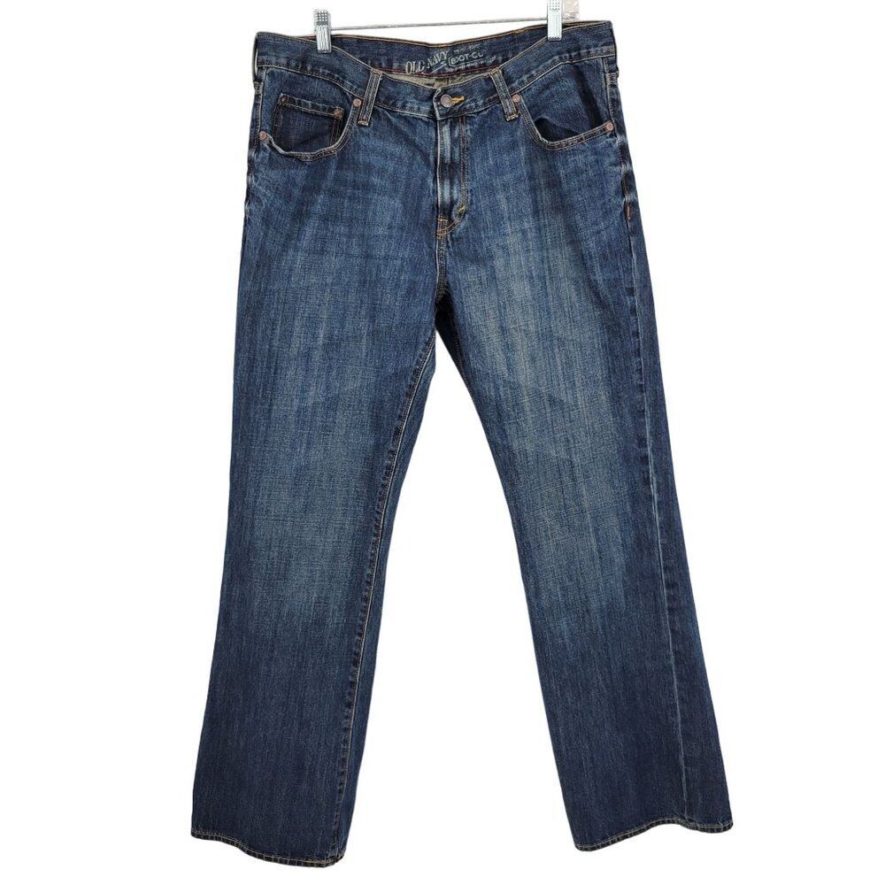 Old Navy Mens Classic Boot Cut Jeans Actual Size 38x33 Medium Wash 100% Cotton